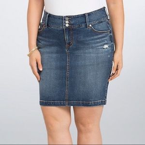 Torrid Dark Wash Distressed Denim Skirt